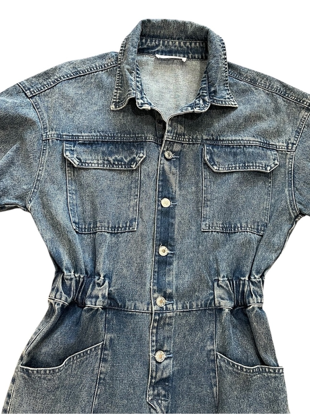 TALULAH Acid Wash Denim Short Sleeve Jumpsuit Coveralls Utility Romper Size L - Picture 3 of 9